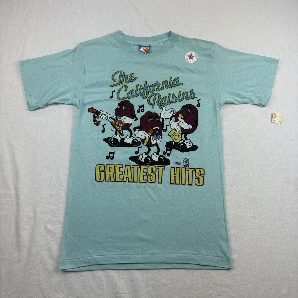 Vintage 80’s Single Stitch California Raisins T Shirt Mens M Teal NWT Flaw